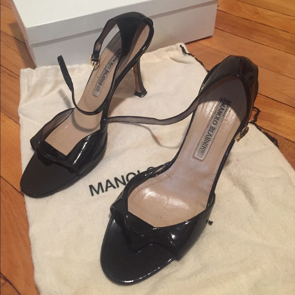 Manolo black patent sandals